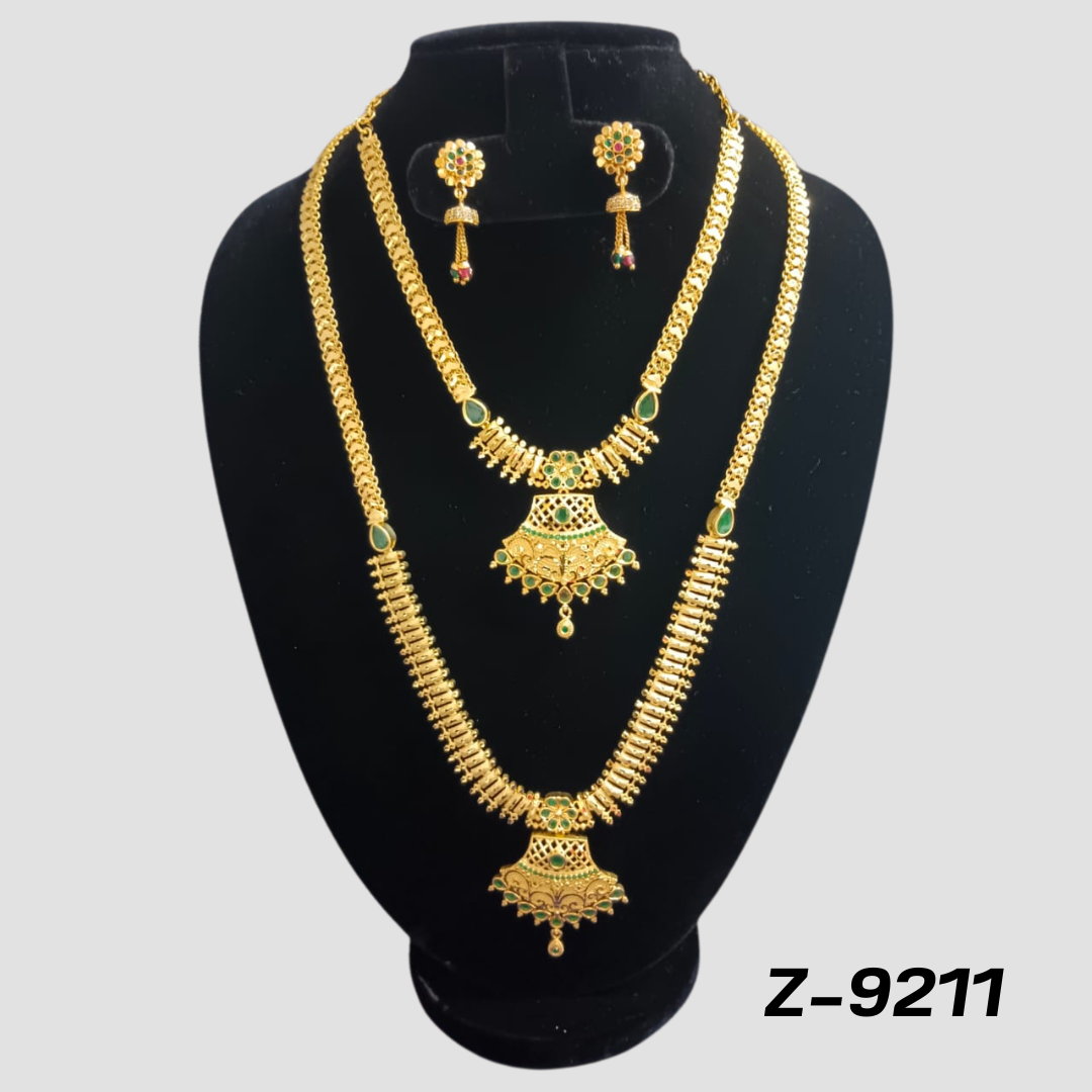 Traditional Gold-Plated Double Layer Necklace Set Z-9211