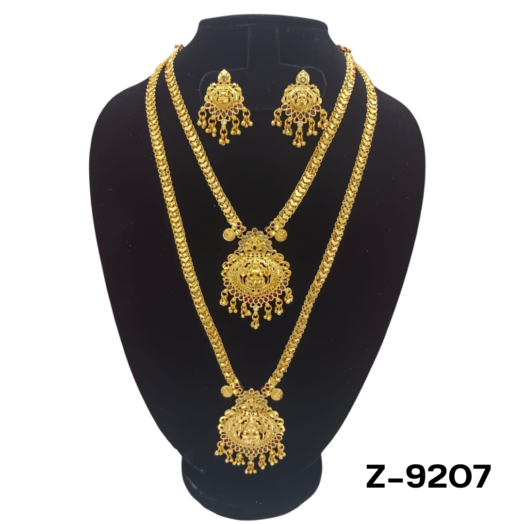 Traditional Gold-Plated Bridal Jewellery Set with Temple Design & Earrings – Z-9207