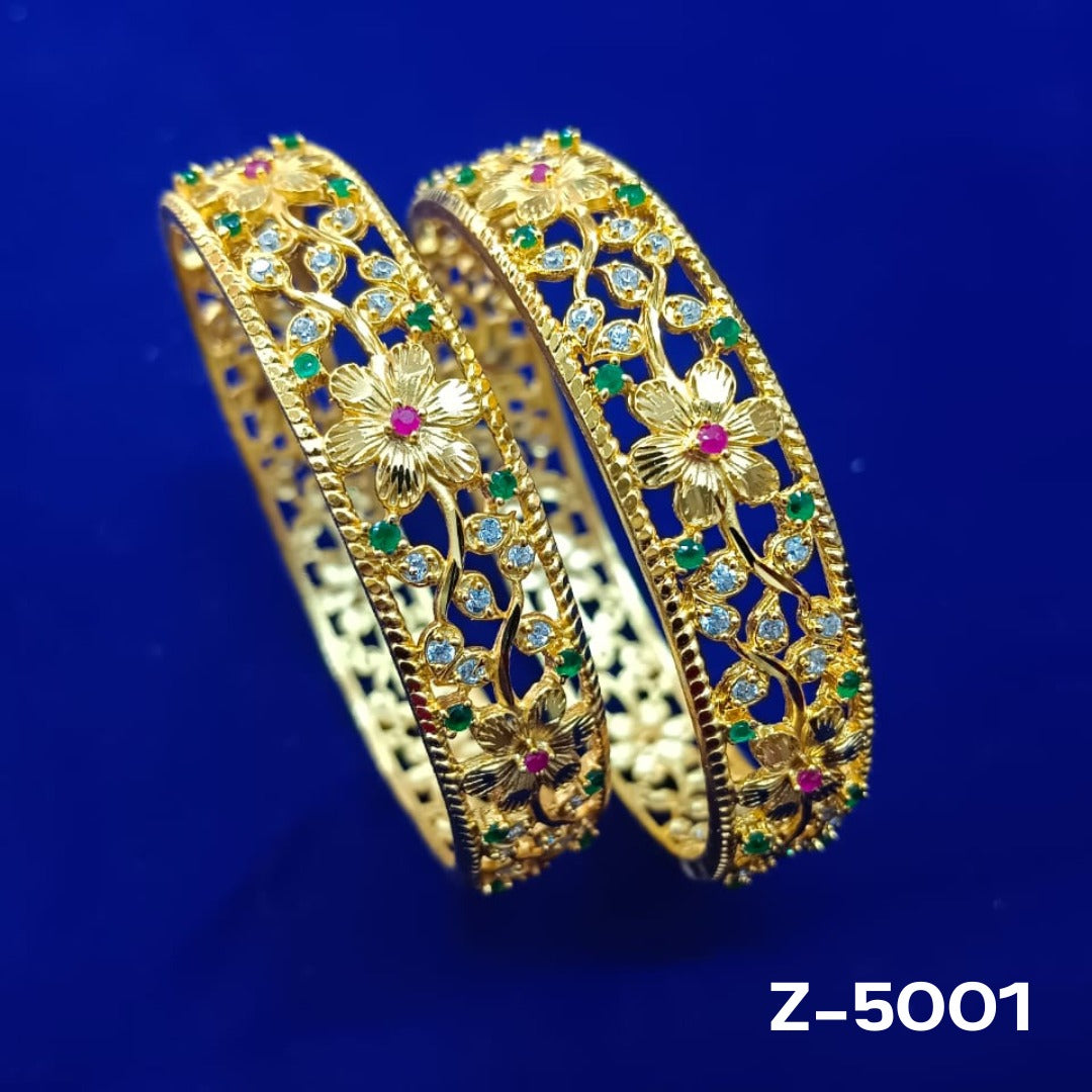 Exquisite Floral Design Gold Bangles - Z-5001