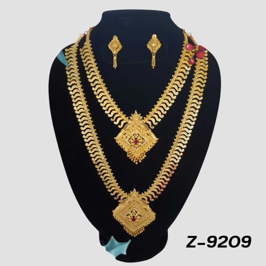 raditional Gold-Plated Double Layer Necklace Set with Intricate Square Pendants - Z-9209