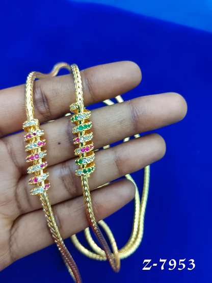 Elegant Gold-Plated Mugappu Chain with Multicolor Stone Detailing - Z-7953
