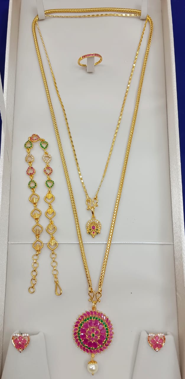 Exquisite Gold-Plated Ruby & Emerald Jewelry Combo Set-co-002